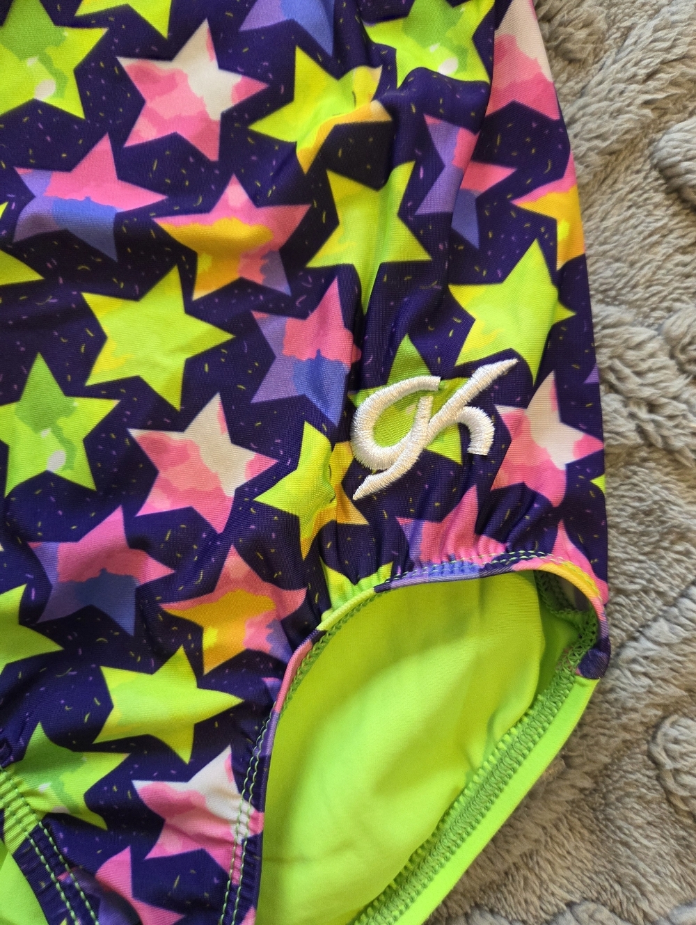 Toddler GK Neon Star Print Girls' Leotard - Lime, Pink, Yellow, Purple - Picture 2 of 5